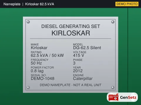 Kirloskar 15 kVA 2020 Working Diesel Generator in Chennai #193 — Nameplate Photo