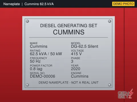 Cummins 62.5 kVA 2020 Working Diesel Generator in Goa #199 — Nameplate Photo