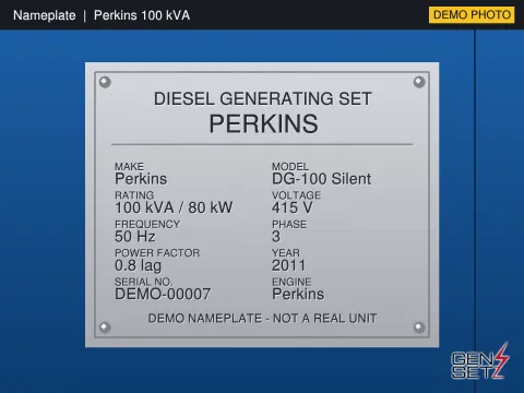 Perkins 100 kVA 2011 Working Diesel Generator in Hosur #200 — Nameplate Photo