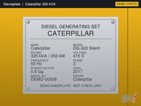 Caterpillar 320 kVA 2017 Working Diesel Generator in Chennai #201 — Nameplate Photo