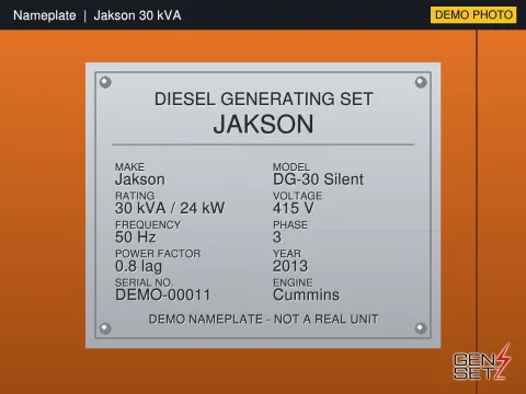 Kirloskar 30 kVA 2013 Working Diesel Generator in Trivandrum #204 — Nameplate Photo