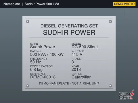 Cummins 500 kVA 2018 Working Diesel Generator in Goa #211 — Nameplate Photo