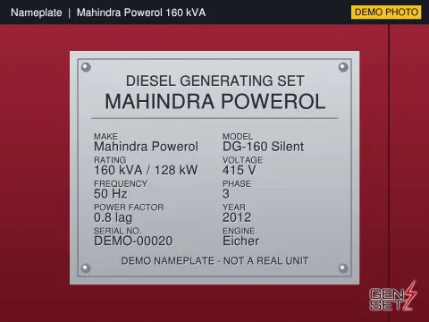 Mahindra Powerol 160 kVA 2012 Working Diesel Generator in Chennai #213 — Nameplate Photo