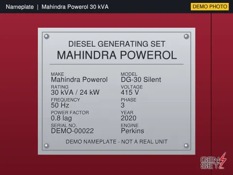 Mahindra Powerol 30 kVA 2020 Working Diesel Generator in Cochin #215 — Nameplate Photo
