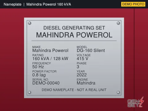 Mahindra Powerol 160 kVA 2022 Working Diesel Generator in Tumkur #233 — Nameplate Photo