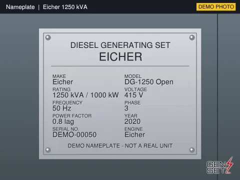 Eicher 1250 kVA 2020 Working Diesel Generator in Mysore #243 — Nameplate Photo