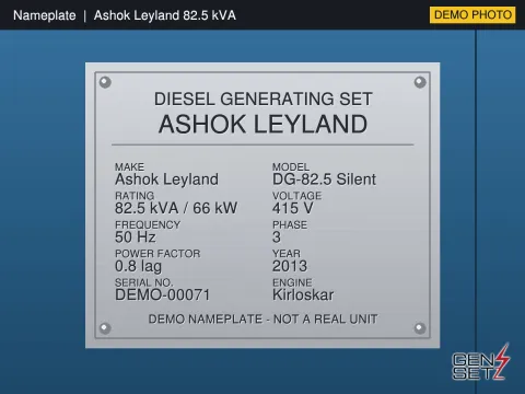 Ashok Leyland 82.5 kVA 2013 Working Diesel Generator in Trivandrum #264 — Nameplate Photo