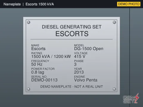 Caterpillar 1500 kVA 2013 Working Diesel Generator in Mangalore #306 — Nameplate Photo