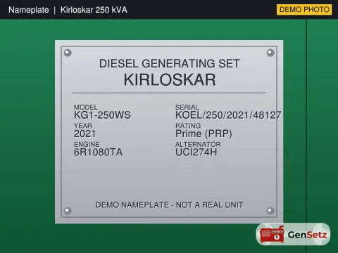 Cummins 221 kVA 2025 Working Diesel Generator in Bangalore #310 — Nameplate Photo